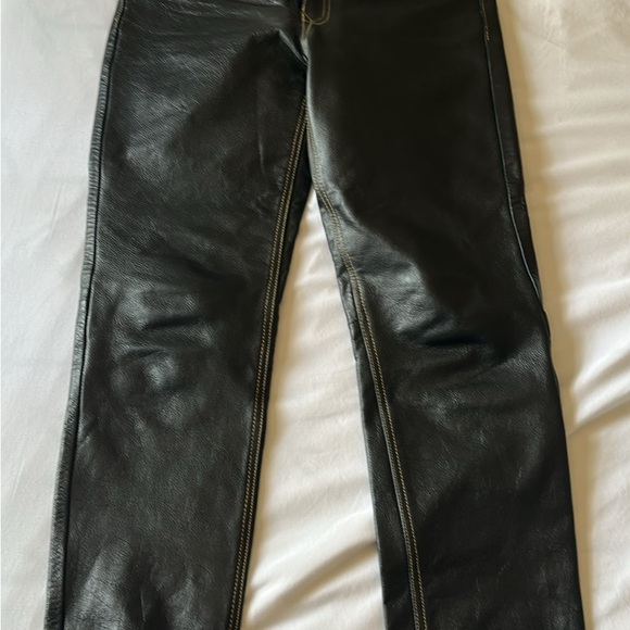Black Straight Leg leather Pants with Sleek Finish